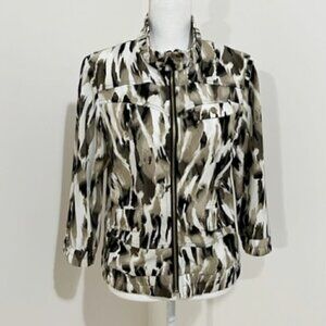Zenergy by Chico's Bomber Style Zip Jacket Camo-Like Print